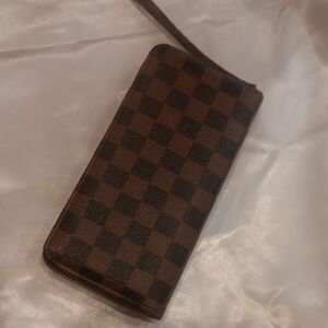 Brown Checkered Wristlet Wallet